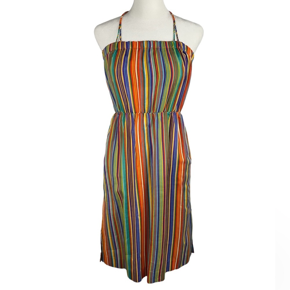 Vintage 1960s 1970s California Girl Stripped Strappy Sundress